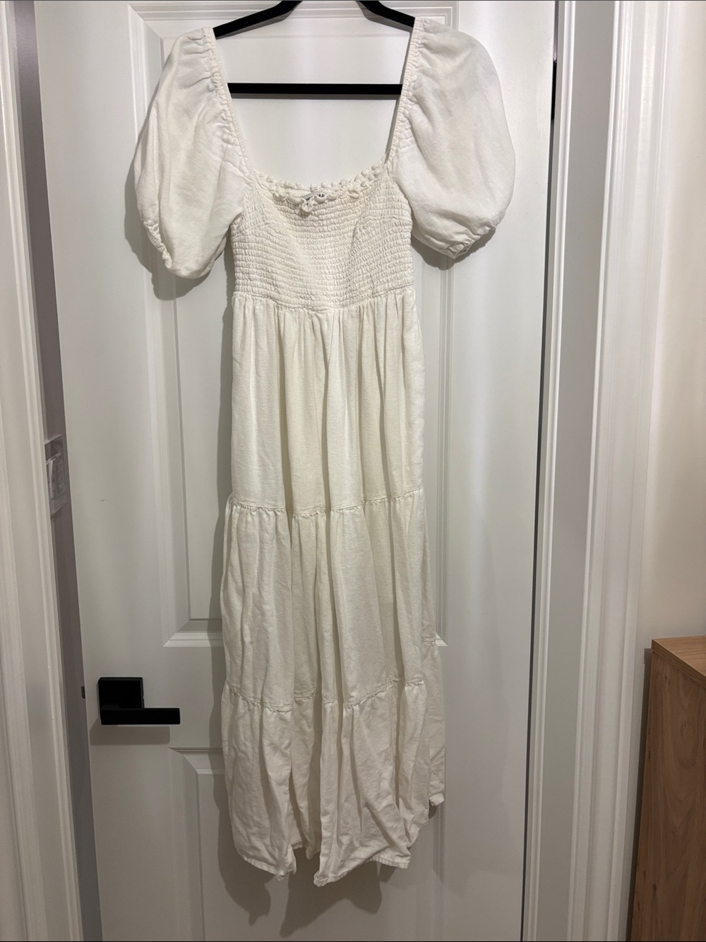 Women's White Puff Sleeve Smocked Maxi Dress
